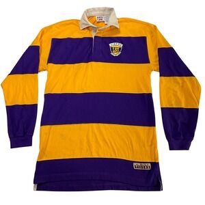 Red Oak Sportswear LSU Tigers Rugby Shirt Men Size Med Purple Gold Long Sleeve